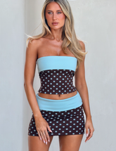 IMOGEN MINI SKIRT - BROWN AND BLUE POLKA DOT