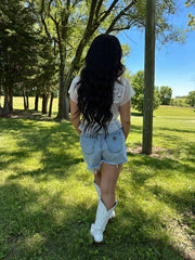 Layla White Crinkle Chiffon Lace Top