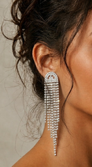 Rhinestone Fringe Drop Earrings - Silver