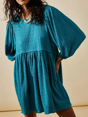 Textured Round Neck 3/4 Sleeve Dress