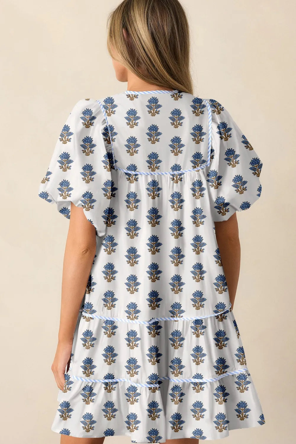 Floral Puff Sleeve Mini Dress with Pockets
