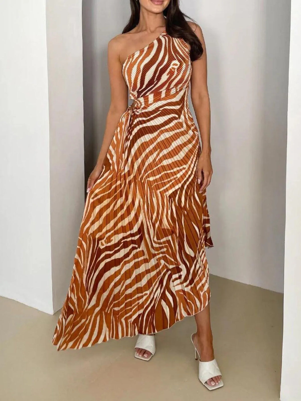 Printed One Shoulder Asymmetrical Maxi Dress