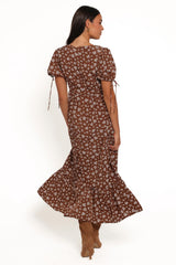 Zina Maxi Dress - Brown Ditsy Floral