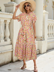 Floral Print Ruffle Hem Midi Dress