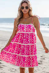 Floral Print Ric Rac Patched Sleeveless Mini Dress
