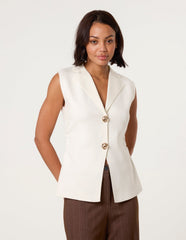 Gold Button Front Tailored Vest