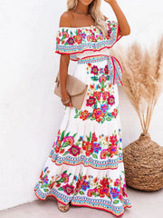 Floral Off Shoulder Ruffle Maxi Dress