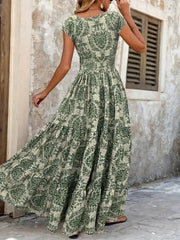 Vintage Floral Cap Sleeve Maxi Dress
