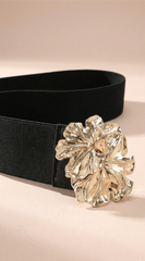 Cece Metal Flower Elastic Belt - Black