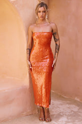 Bright Breezy Sequin Midi Dress - Orange