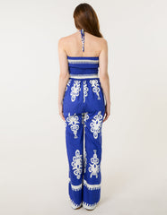 Halter Neck Shirred Waist Jumpsuit