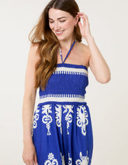 Halter Neck Shirred Waist Jumpsuit