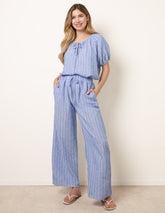 Tie Waist Stripe Wide Leg Trousers
