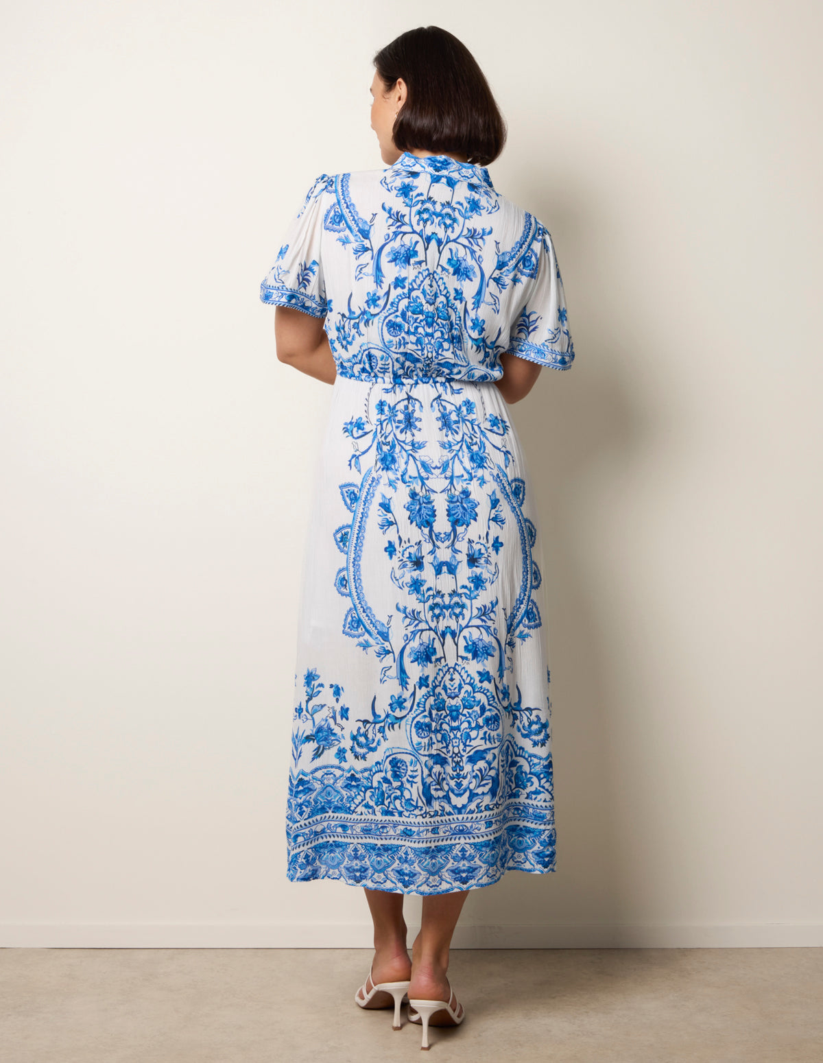 Floral Blue Print Drawstring Dress