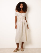 Broderie Front Tie Midi Dress