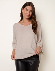 Metallic V Neck Knitted Ripple Jumper