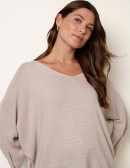 Metallic V Neck Knitted Ripple Jumper