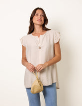 One Button Frill Sleeve Top