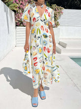 Printed V-Neck Short Sleeve Dress