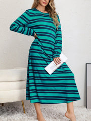 Plus Size Striped Round Neck Long Sleeve Tee Dress