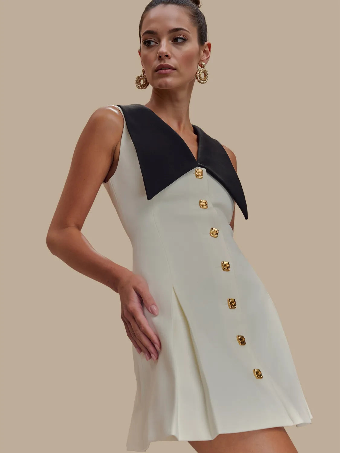 Button Front Sleeveless Mini Dress
