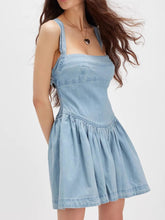 Smocked Crisscross Back Denim Mini Dress
