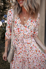 Boho Half Sleeve Floral V Neck Maxi Dress
