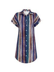 Striped Button-Front Shirt Dress