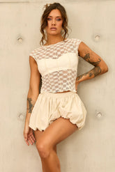 Dusky Floral Lace Top - Cream