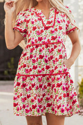 Floral Notched Short Sleeve Dress