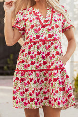 Floral Notched Short Sleeve Dress