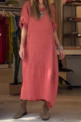 Full Size Relaxed Fit Short Sleeves Dress Plus Size