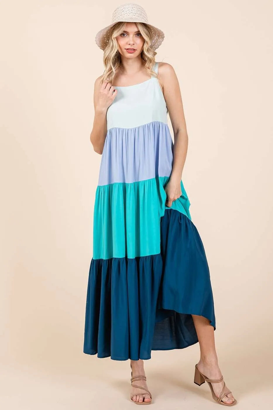 Mittoshop Color Block Tiered Pull-On Maxi Dress