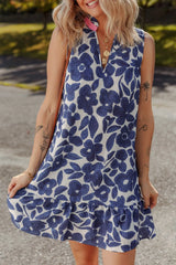 Floral Sleeveless Color Block Notched V Neck Mini Dress