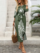 Side Slit Printed Tie Neck Dress