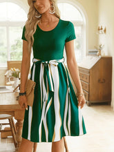 Striped Short Sleeve Tie Waist Dress