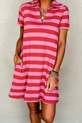 Casual Striped Polo Collar T-Shirt Dress