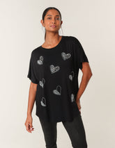 Round Neck Diamante Heart Detailing T-Shirt