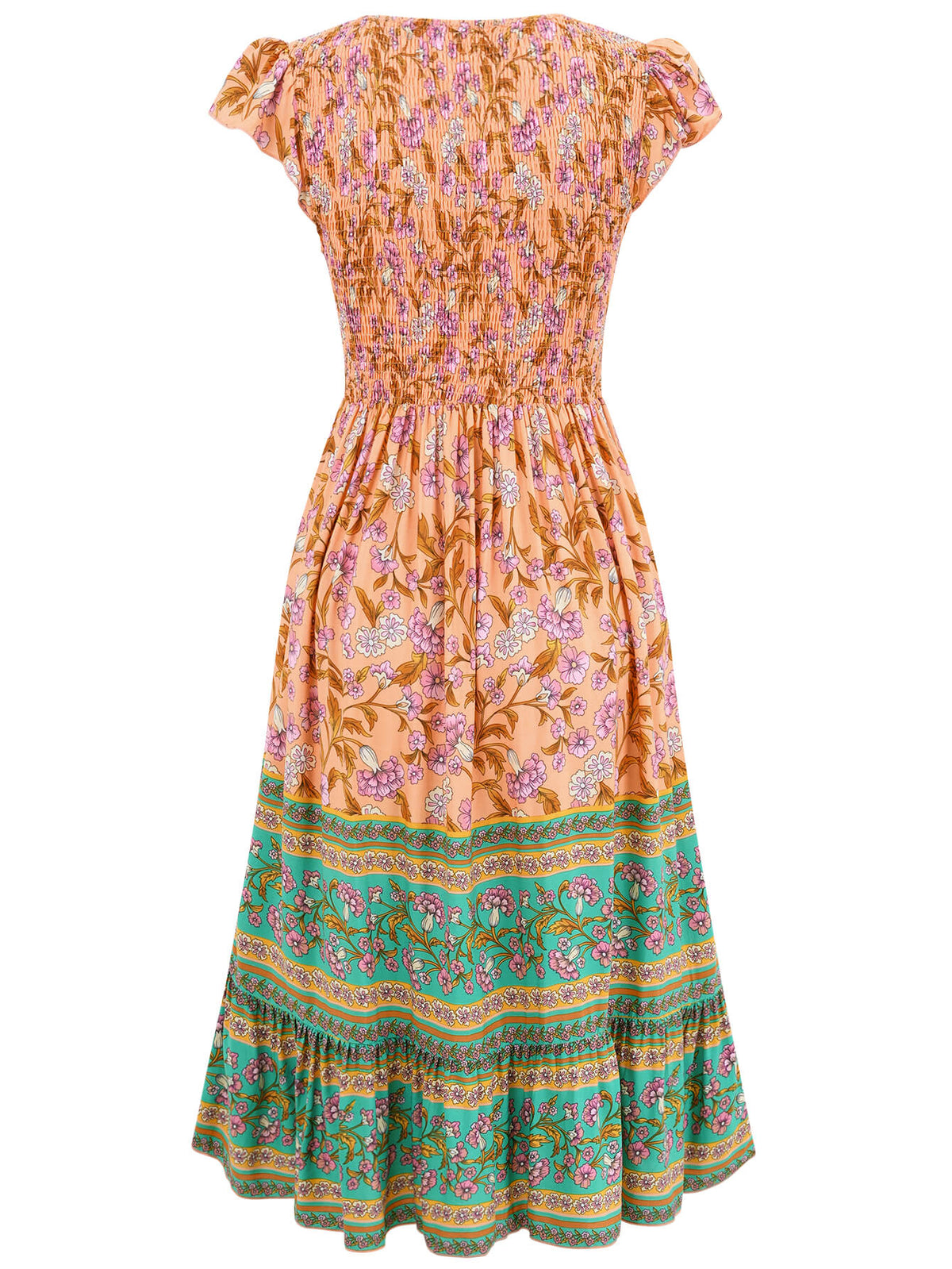 Ashlyn V-Neck Tiered Midi Dress - Orange