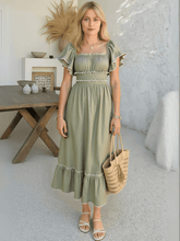 Aubrianna Ruched Contrast Trim Maxi Dress - sage