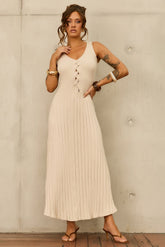 Serene Line Knit Midi Dress - Beige