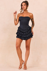 Velour Reverie Satin Mini Dress - Black