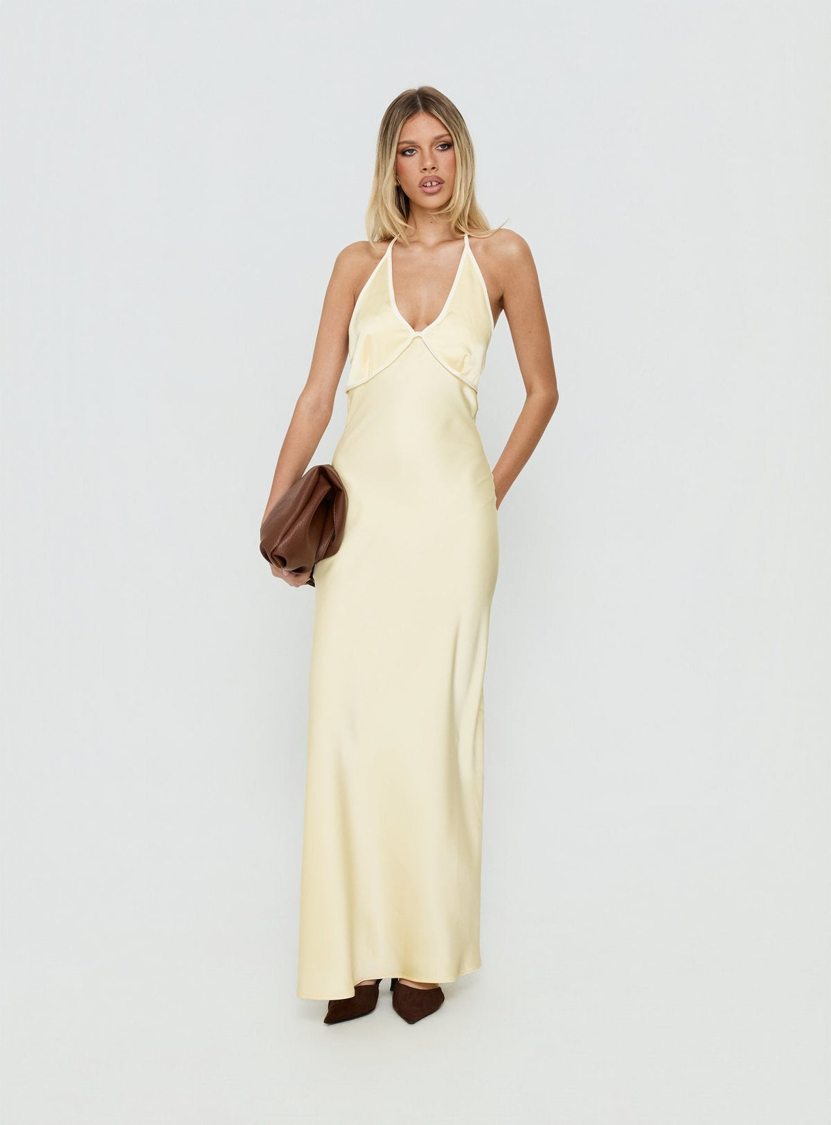 Esmia Halter Maxi Dress Lemon / White