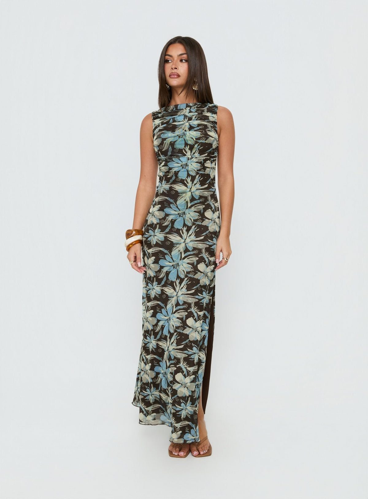 Undeniable Cut Out Maxi Dress Brown Floral Multi