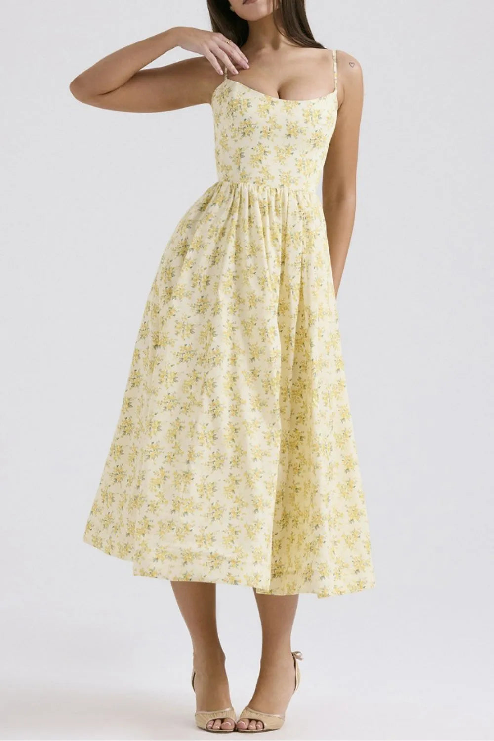 Floral Print Spaghetti Strap Midi Dress