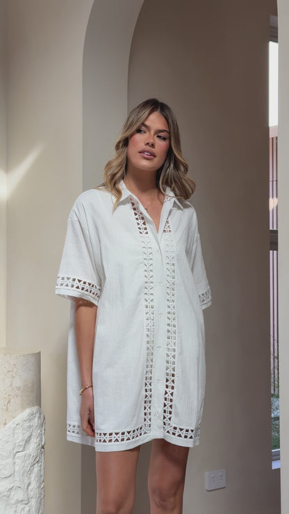 Halia Mini Shirt Dress - White