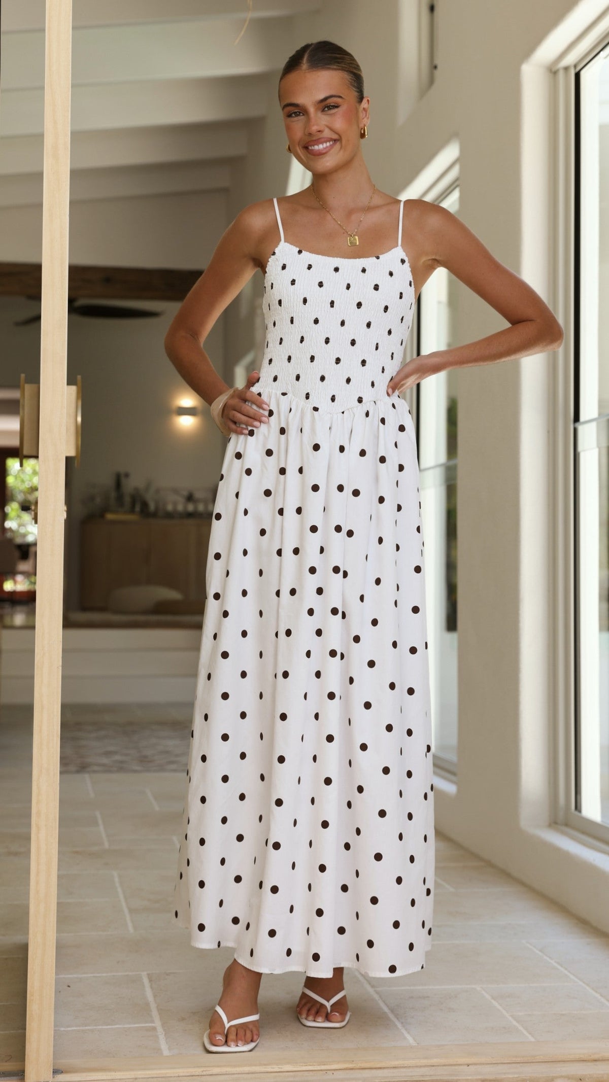 Gena Maxi Dress - White Polka
