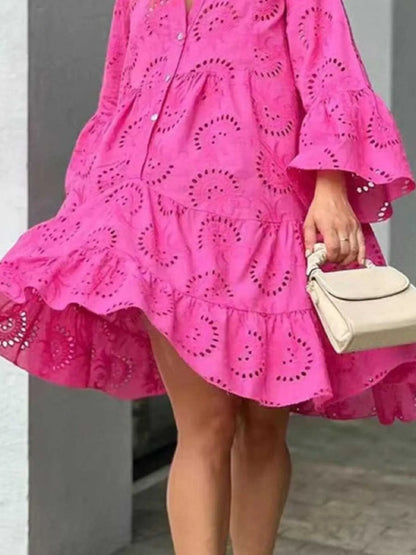 Full Size Eyelet Ruffled Hem Tiered Dress Plus Size