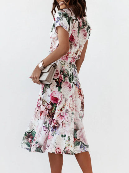 Floral Short Sleeve Midi Dress