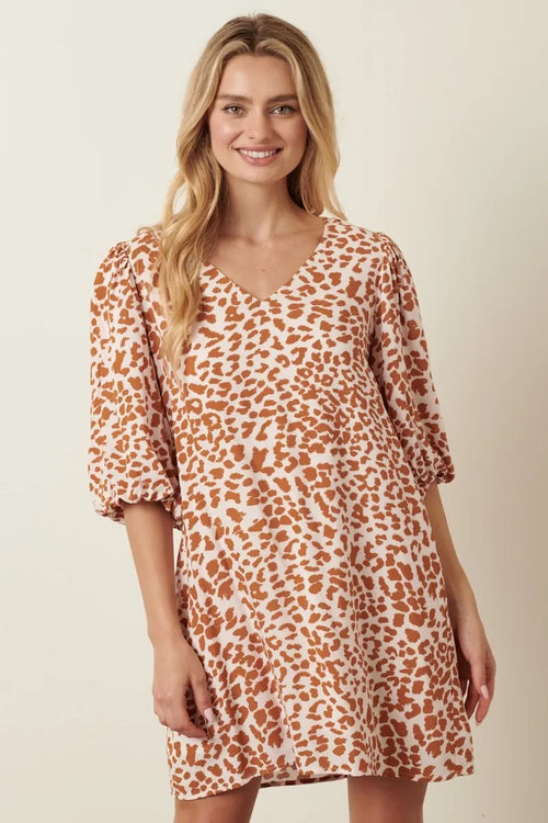 Mittoshop Animal Print Puff Sleeve Mini Dress
